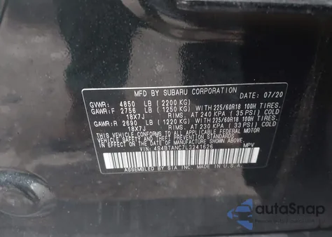 2020 Subaru Outback Limited from USA, damaged, VIN 4S4BTANC7L3241626